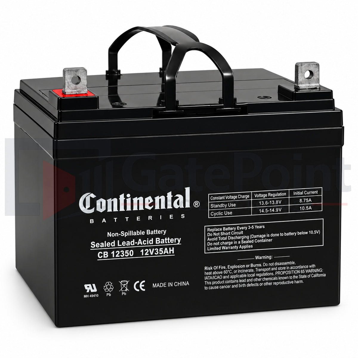 Continental CB12350 12V 35Ah Sealed Lead Acid SLA Battery with Nut & Bolt Terminals