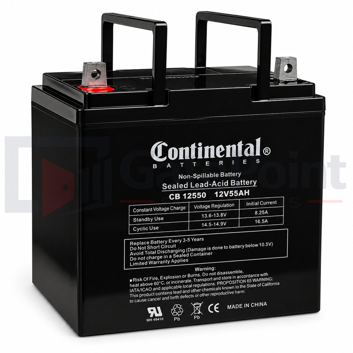 Continental 12V 55Ah Sealed Lead Acid SLA Battery with Nut & Bolt Terminals