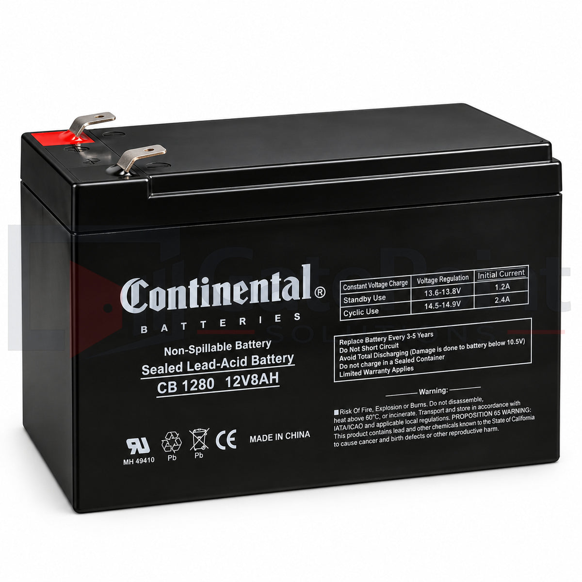 Continental CB1280-F1 12V 8Ah Sealed Lead Acid SLA Battery with F1 Terminals