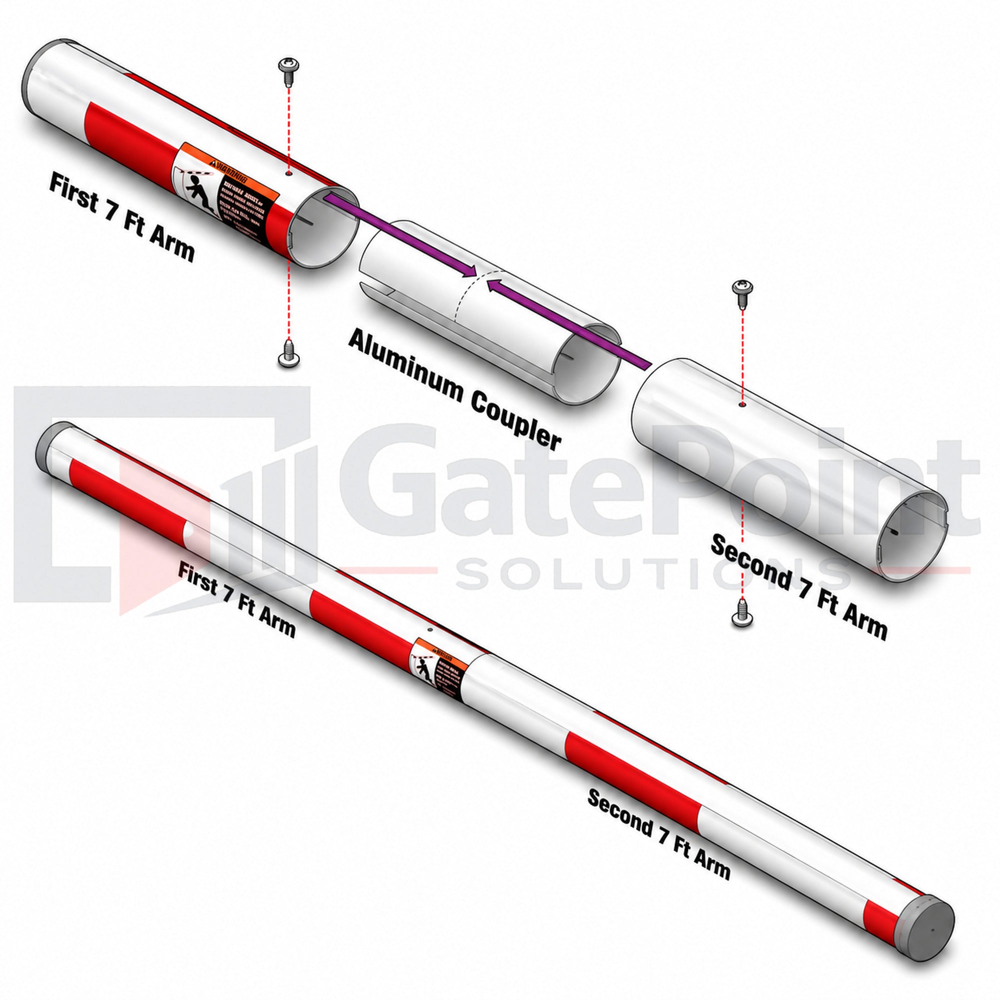 DoorKing 1601-524 14 ft. Round Aluminum Barrier Arm (2-Piece) for DoorKing Barrier Gate Operators