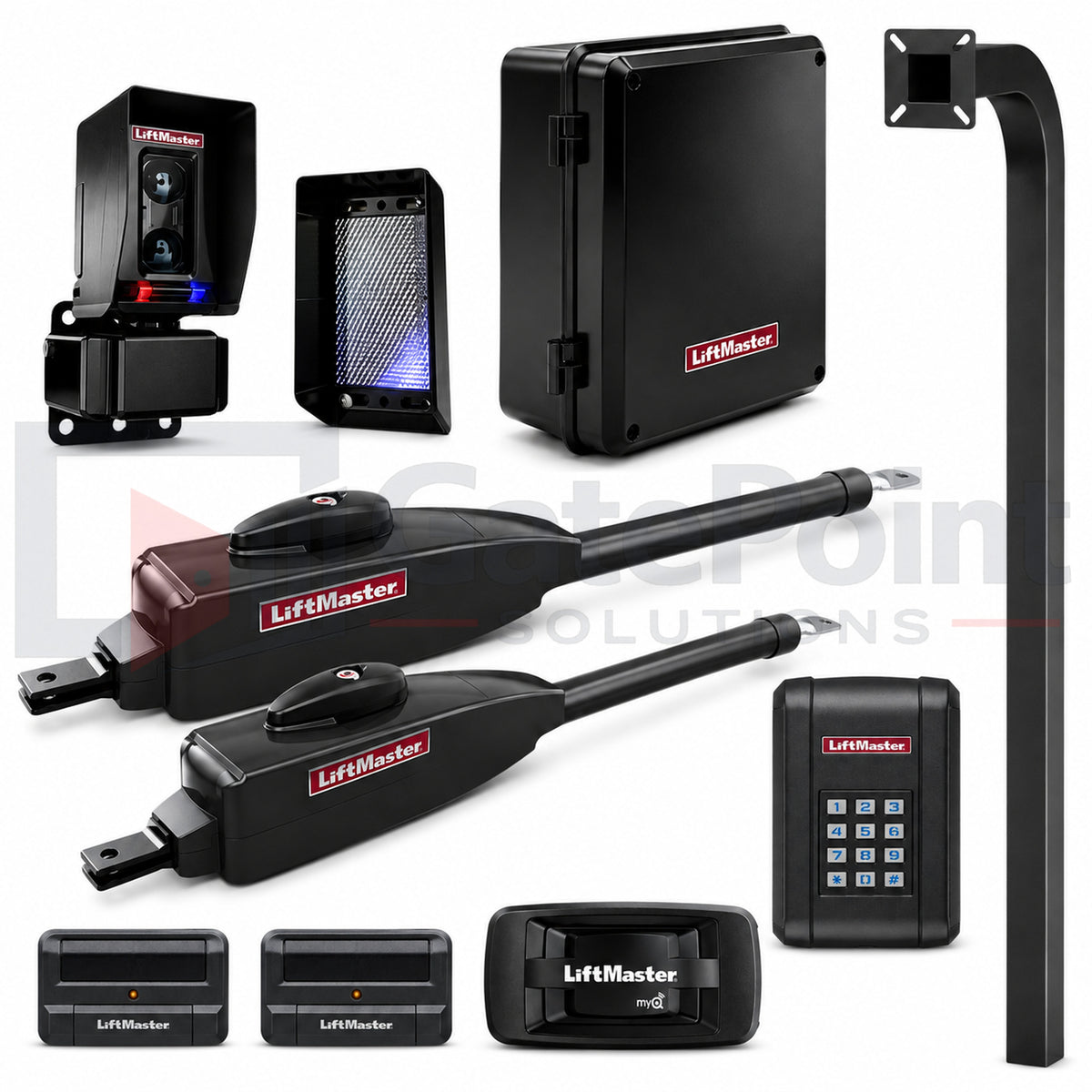 LiftMaster LA400PKGUL Dual Swing Gate Operator Kit with KPW5, (2) 811LMX, 828LM & 72" Pedestal