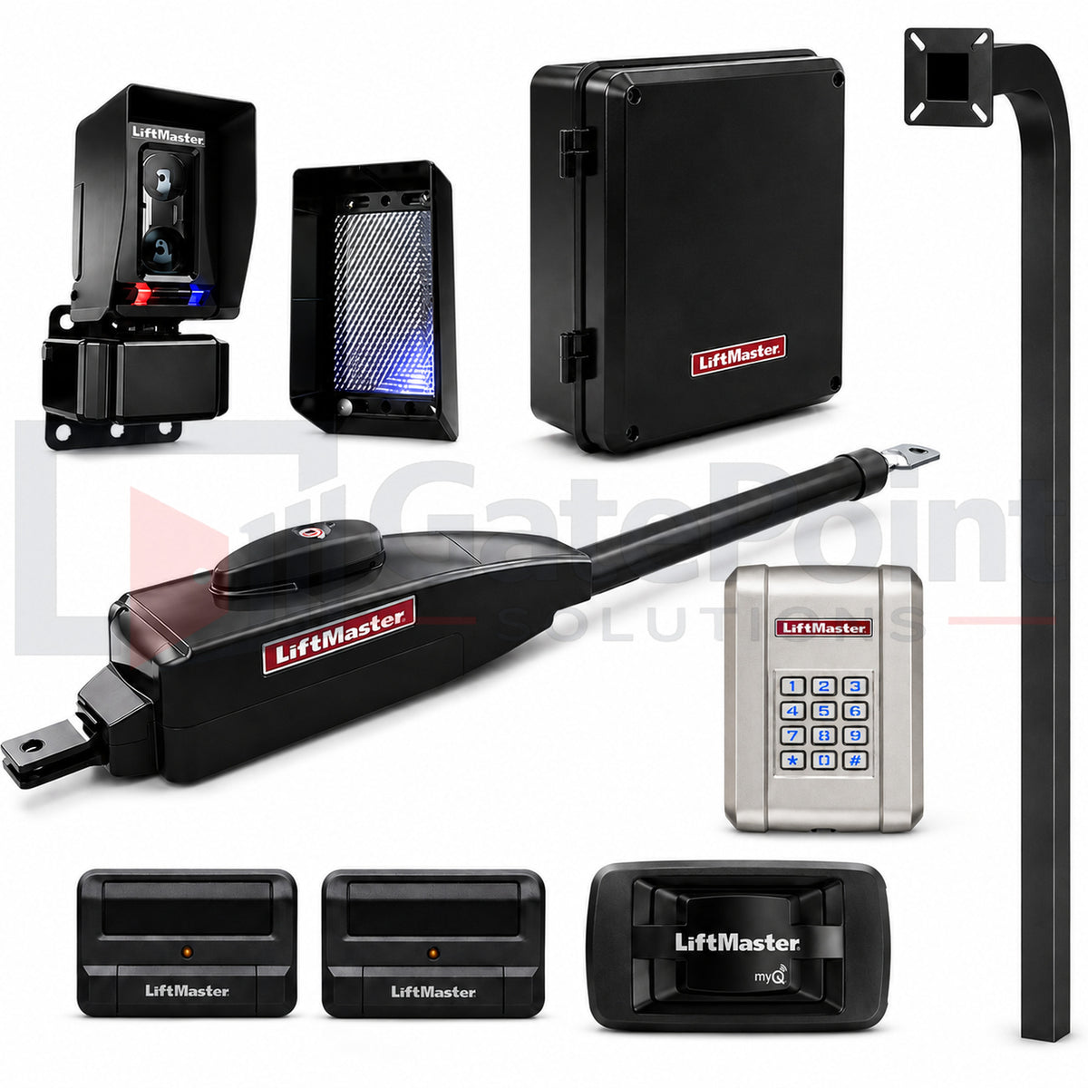 LiftMaster LA400PKGUL Single Swing Gate Operator Kit with KPW250, (2) 811LMX, 828LM & 72" Pedestal