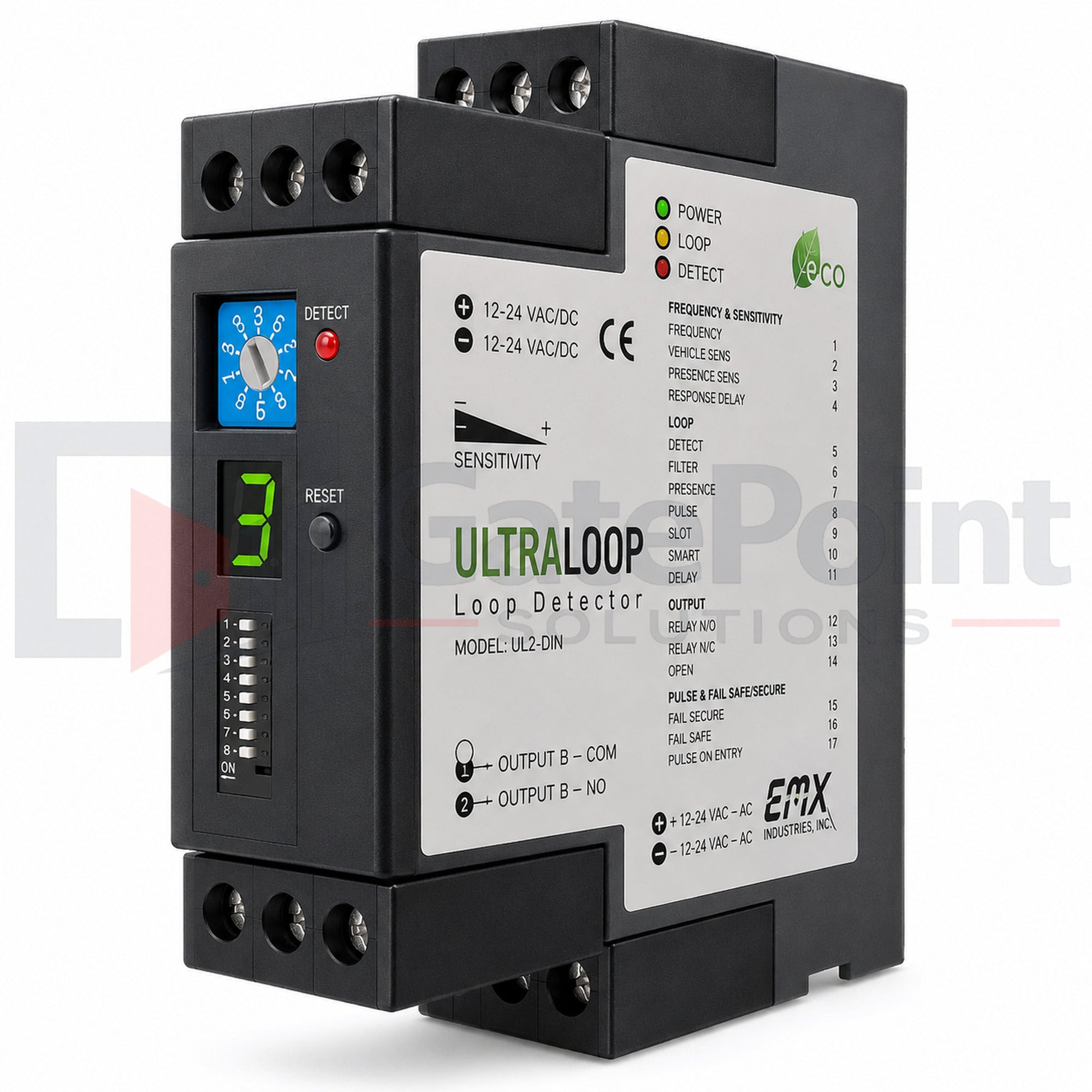 EMX ULT-DIN DIN Rail Mounted Direct Wire Single Channel Dual Relay Vehicle Loop Detector