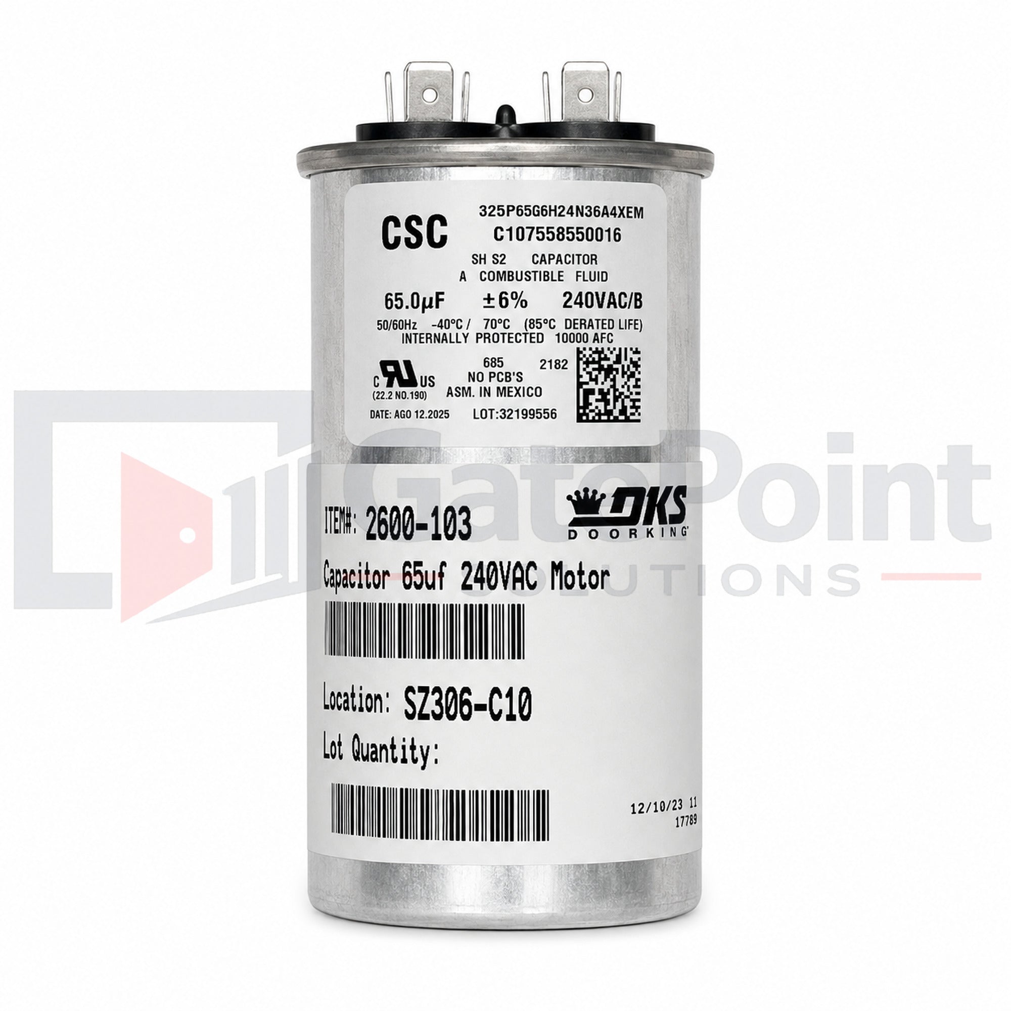 DoorKing 2600-103 65uF 240VAC Motor Run Capacitor