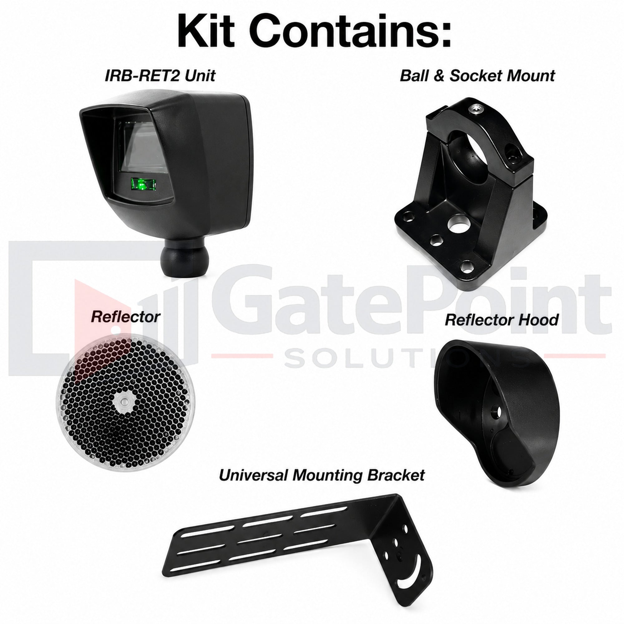 EMX IRB-RET2 UL325 Retro-Reflective Photo Eye Kit with Reflector Hood, 60ft Gate Safety Sensor