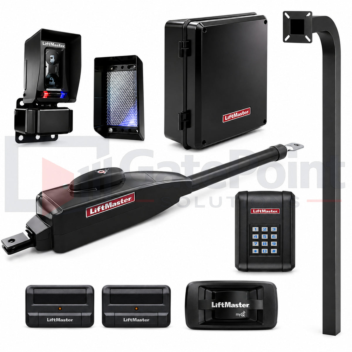 LiftMaster LA400PKGUL Single Swing Gate Operator Kit with KPW5, (2) 811LMX, 828LM & 72" Pedestal