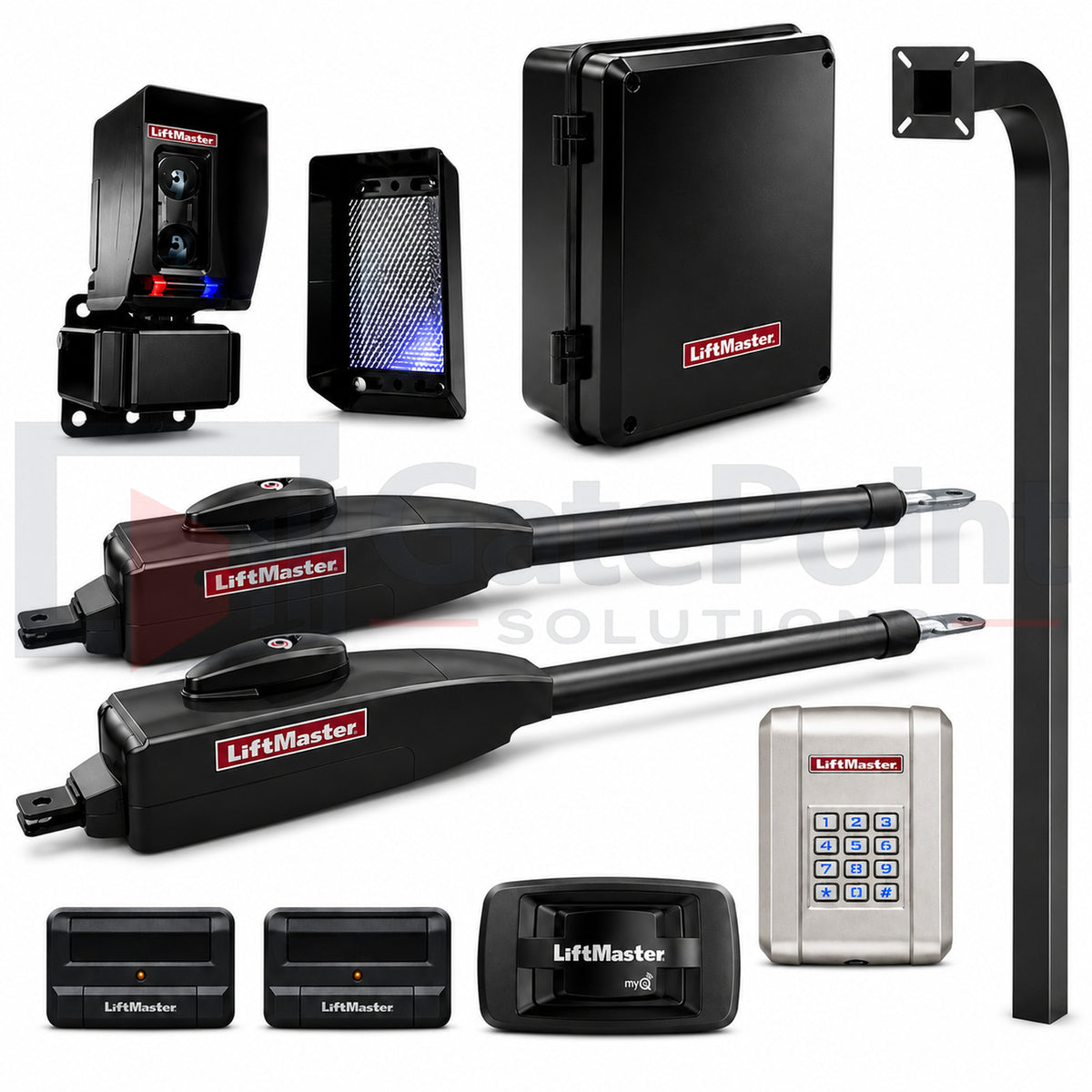 LiftMaster LA400PKGUL Dual Swing Gate Operator Kit with KPW250, (2) 811LMX, 828LM & 72" Pedestal