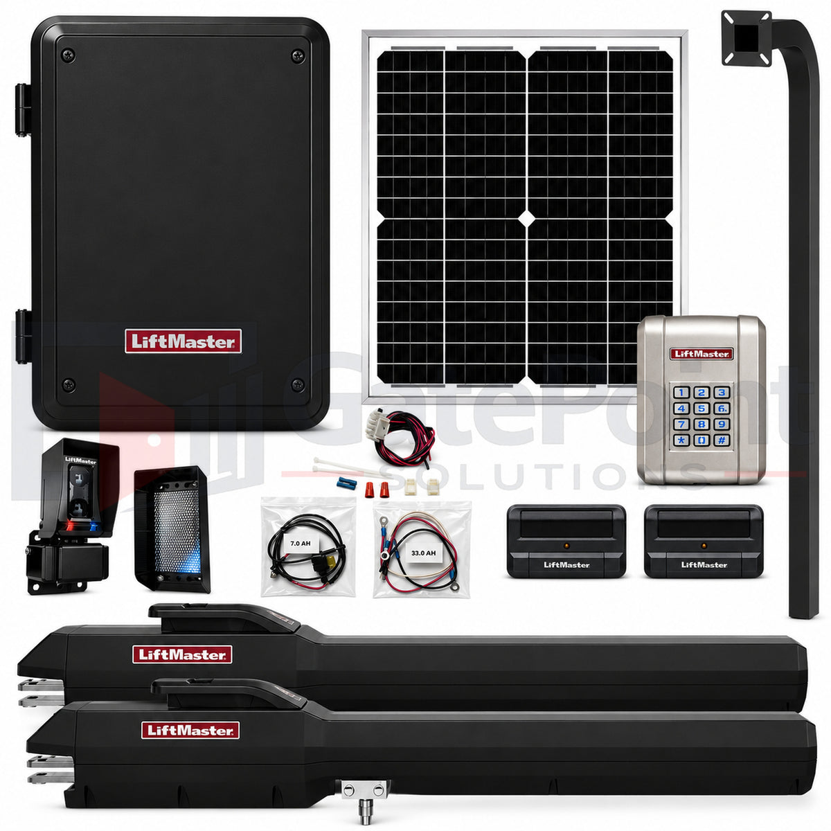 LiftMaster LA500PKGUL Dual Solar Gate Operator Kit with KPW250, (2) 811LMX & 72" Pedestal