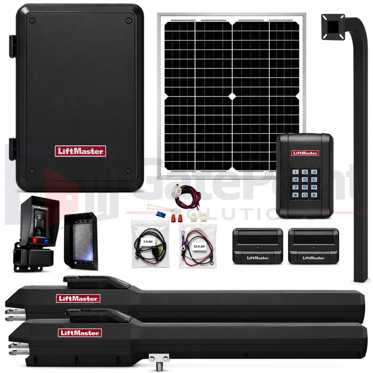 LiftMaster LA500PKGUL Dual Solar Gate Operator Kit with KPW5, (2) 811LMX & 72" Pedestal
