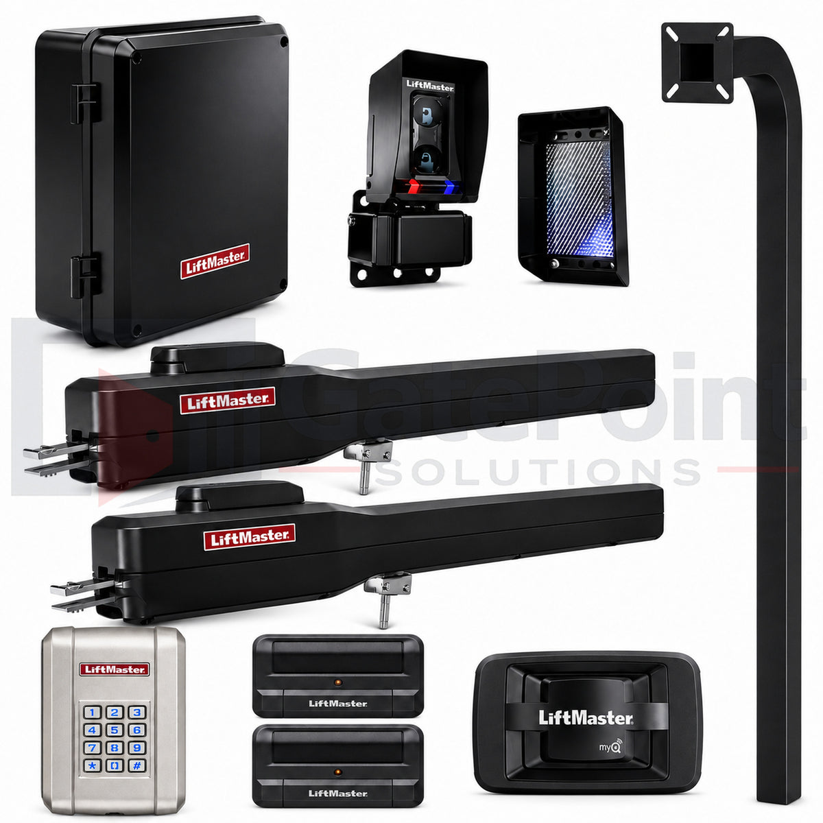 LiftMaster LA500PKGUL Dual Swing Gate Operator Kit with KPW250, (2) 811LMX, 828LM & 72" Pedestal