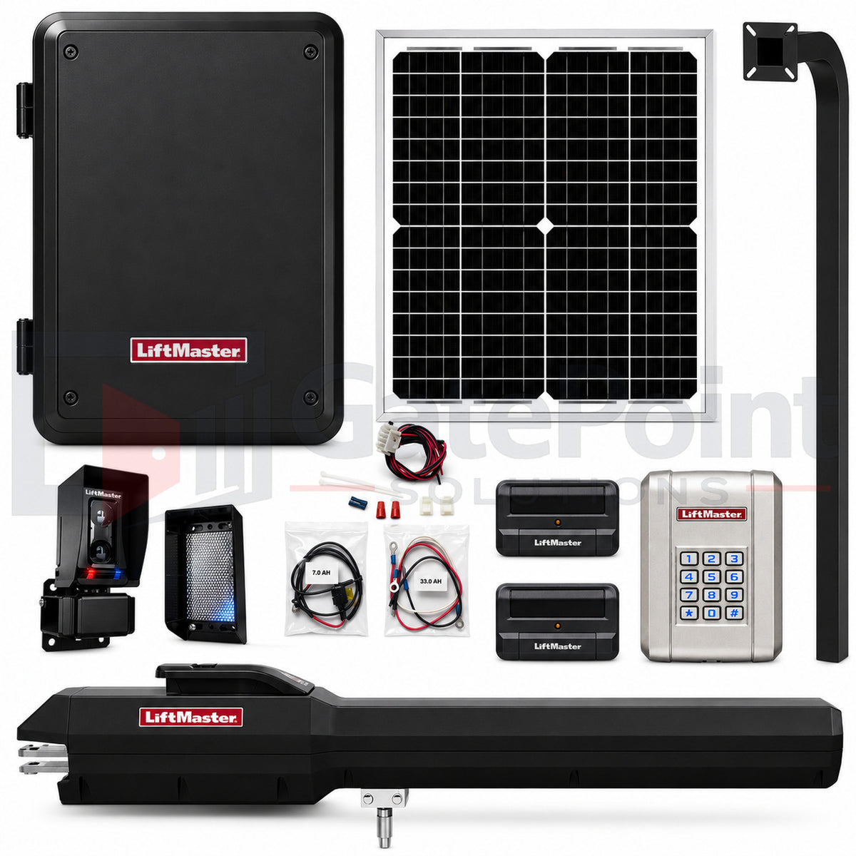 LiftMaster LA500PKGUL Single Solar Gate Operator Kit with KPW250, (2) 811LMX & 72" Pedestal