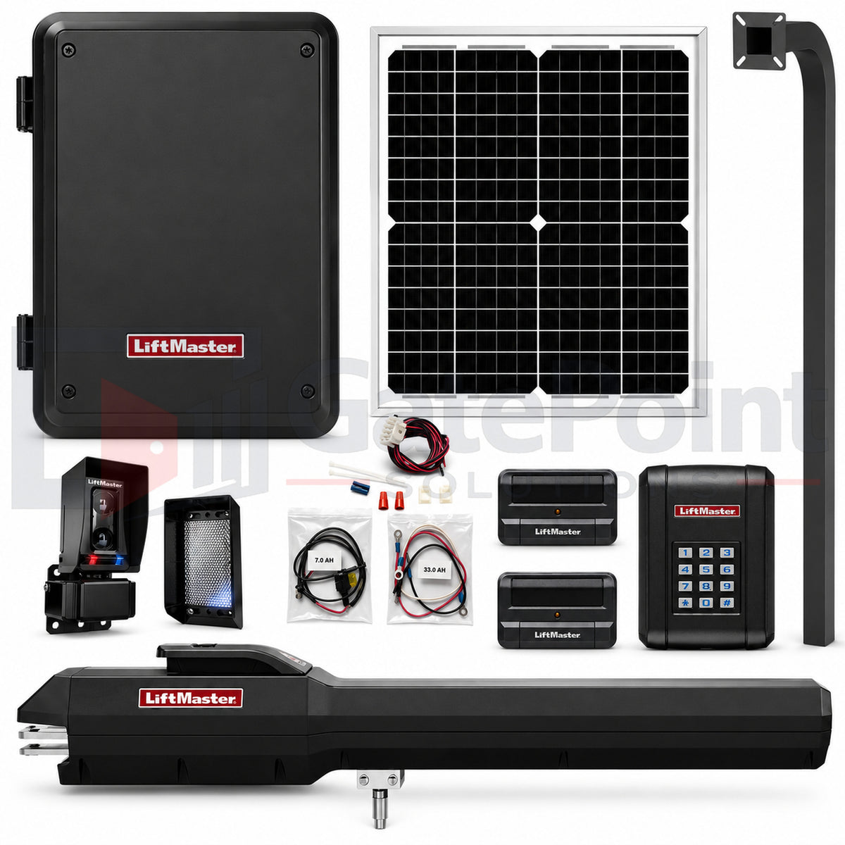 LiftMaster LA500PKGUL Single Solar Gate Operator Kit with KPW5, (2) 811LMX & 72" Pedestal