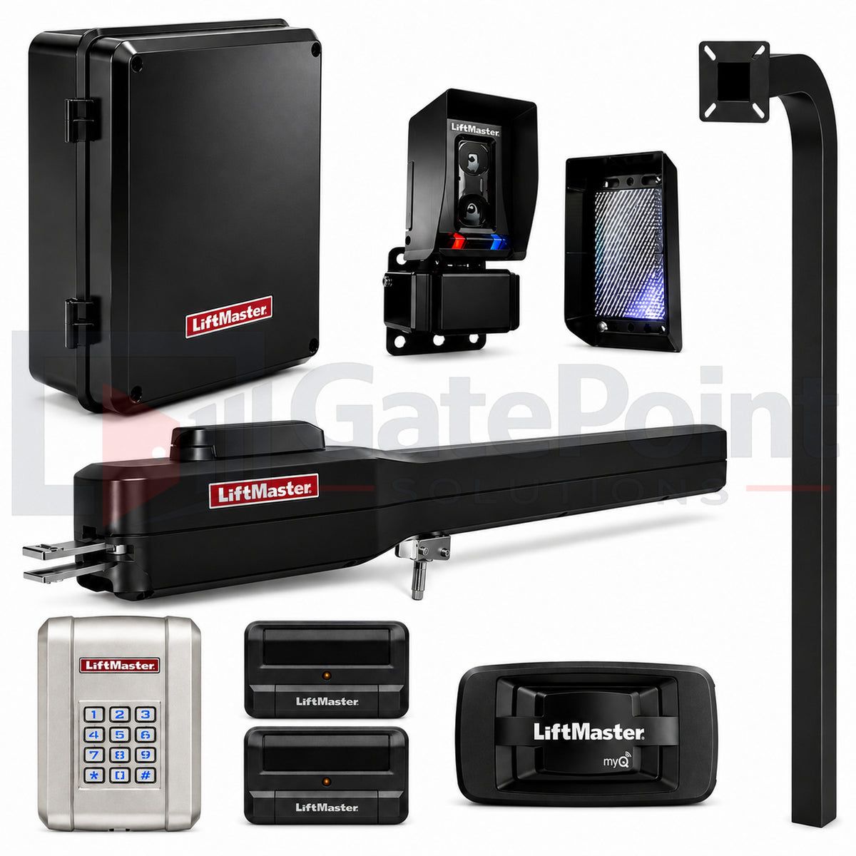 LiftMaster LA500PKGUL Single Swing Gate Operator Kit with KPW250, (2) 811LMX, 828LM & 72" Pedestal