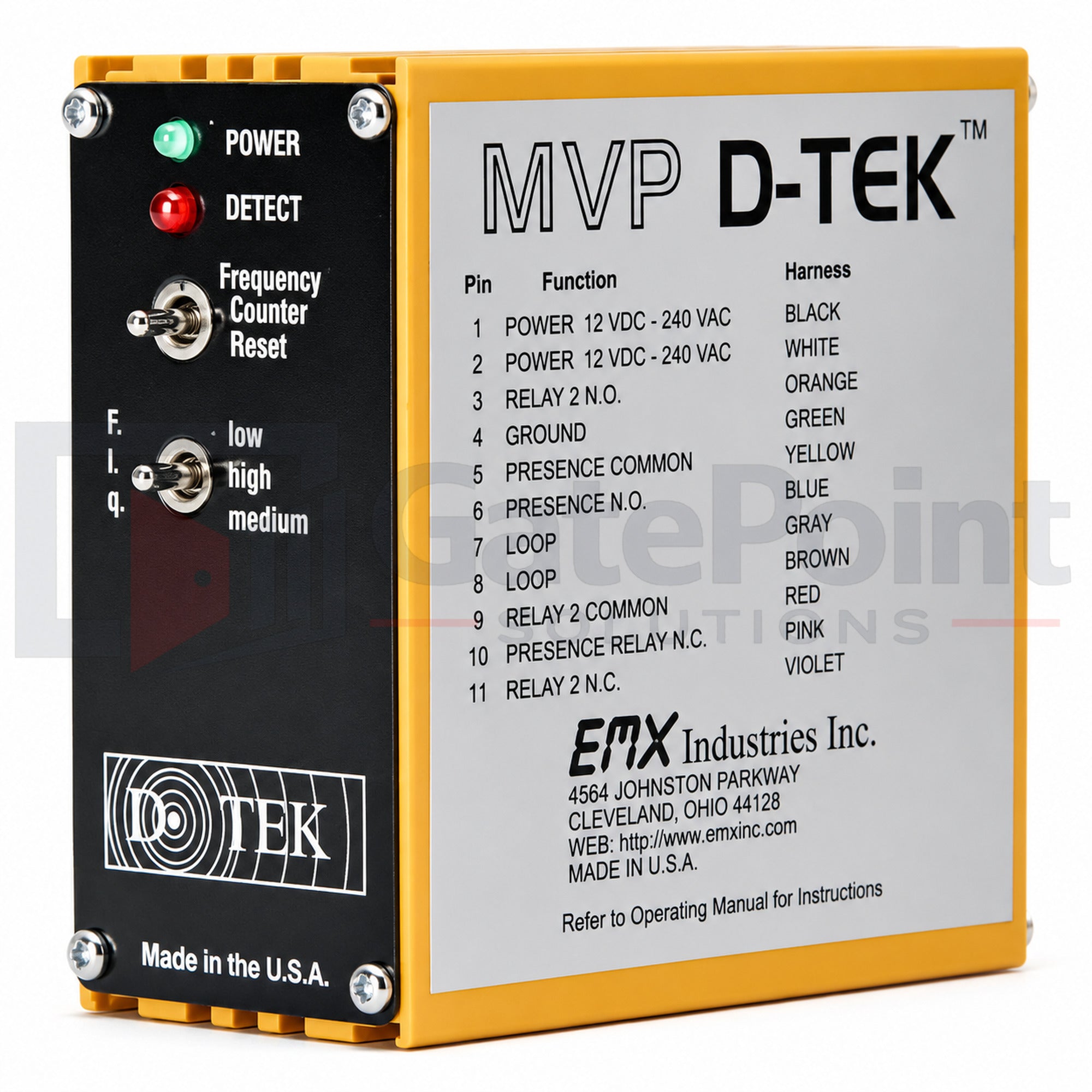 EMX MVP-D-TEK Multi-Voltage 11-Pin Single Channel Dual Relay Vehicle Loop Detector (12VDC–240VAC)